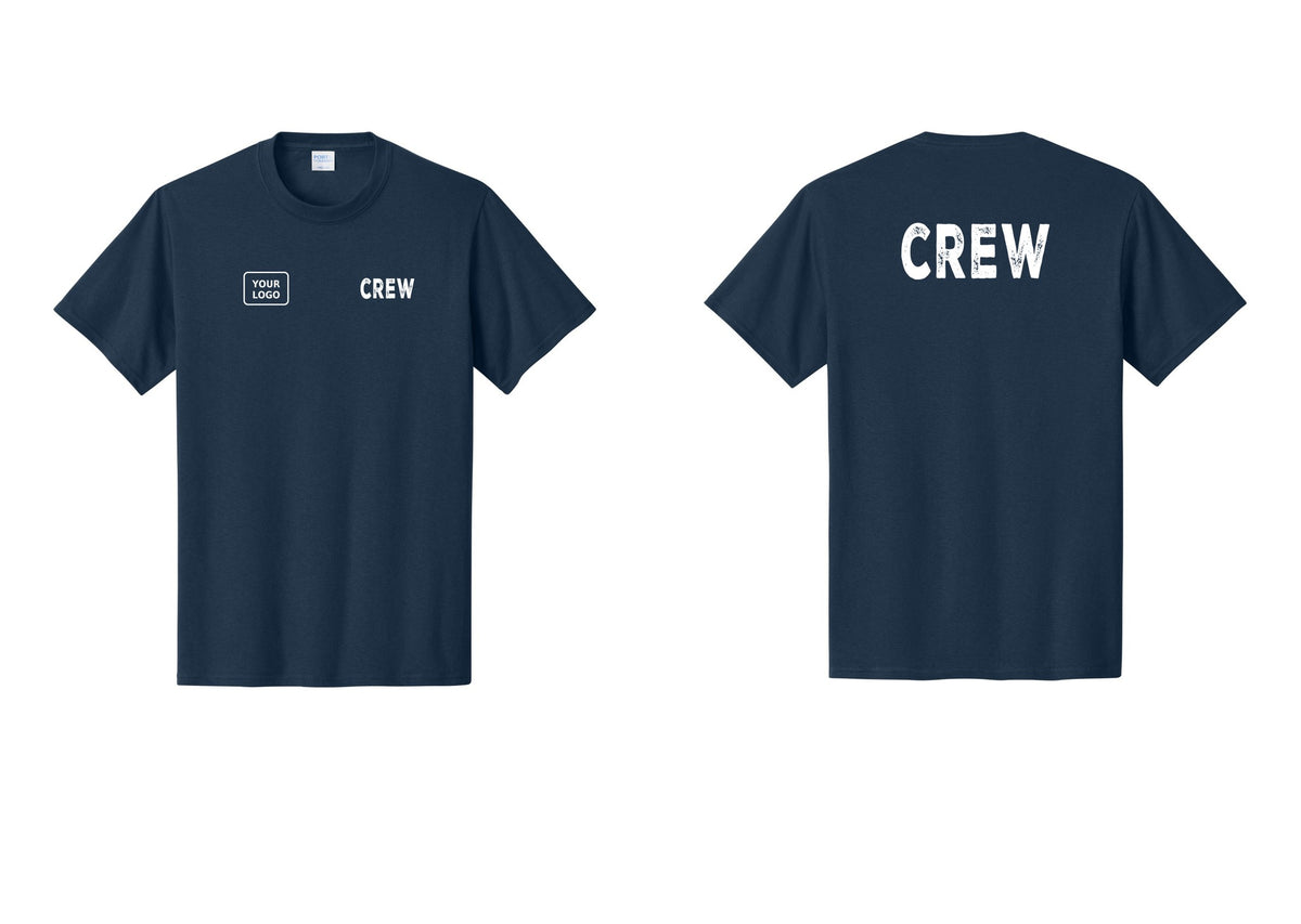 NYC Factory Custom Logo Crew T-Shirt, Rustic Lettering - CREW + Your Logo + Back - Navy