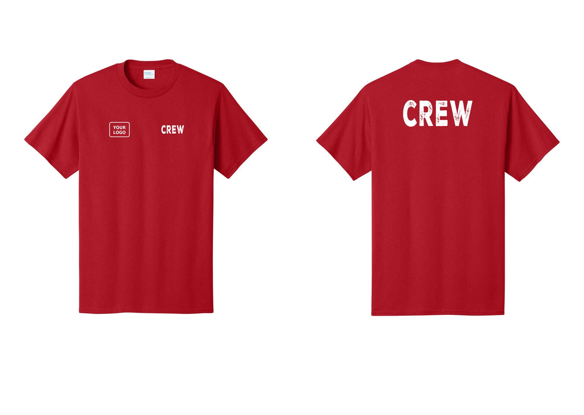 NYC Factory Custom Work Crew Uniform Tee with Your Logo (Rustic) - CREW + Your Logo + Back - Red