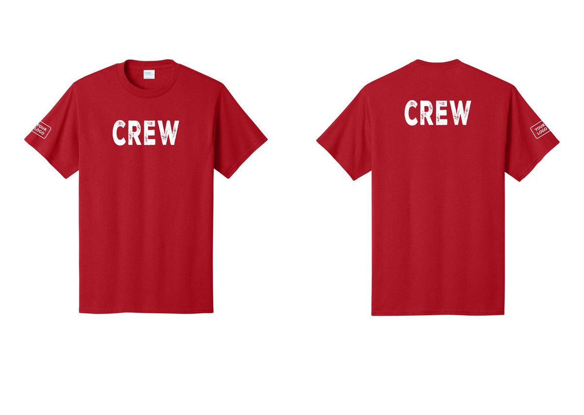 NYC Factory Custom Logo Crew T-Shirt, Rustic Lettering - Front + Back + Your Logo Sleeve - Red