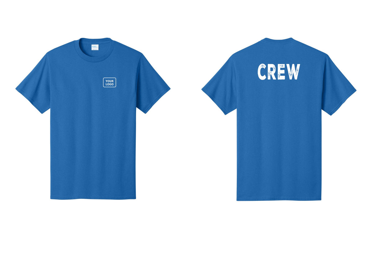 NYC Factory Custom Logo Crew T-Shirt, Rustic Lettering - Your Logo + Back - Royal