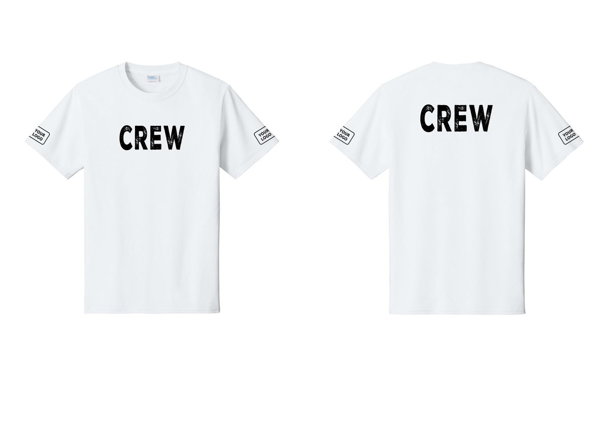 NYC Factory Custom Work Crew Uniform Tee with Your Logo (Rustic) - Front + Back + Your Logo Sleeves - White
