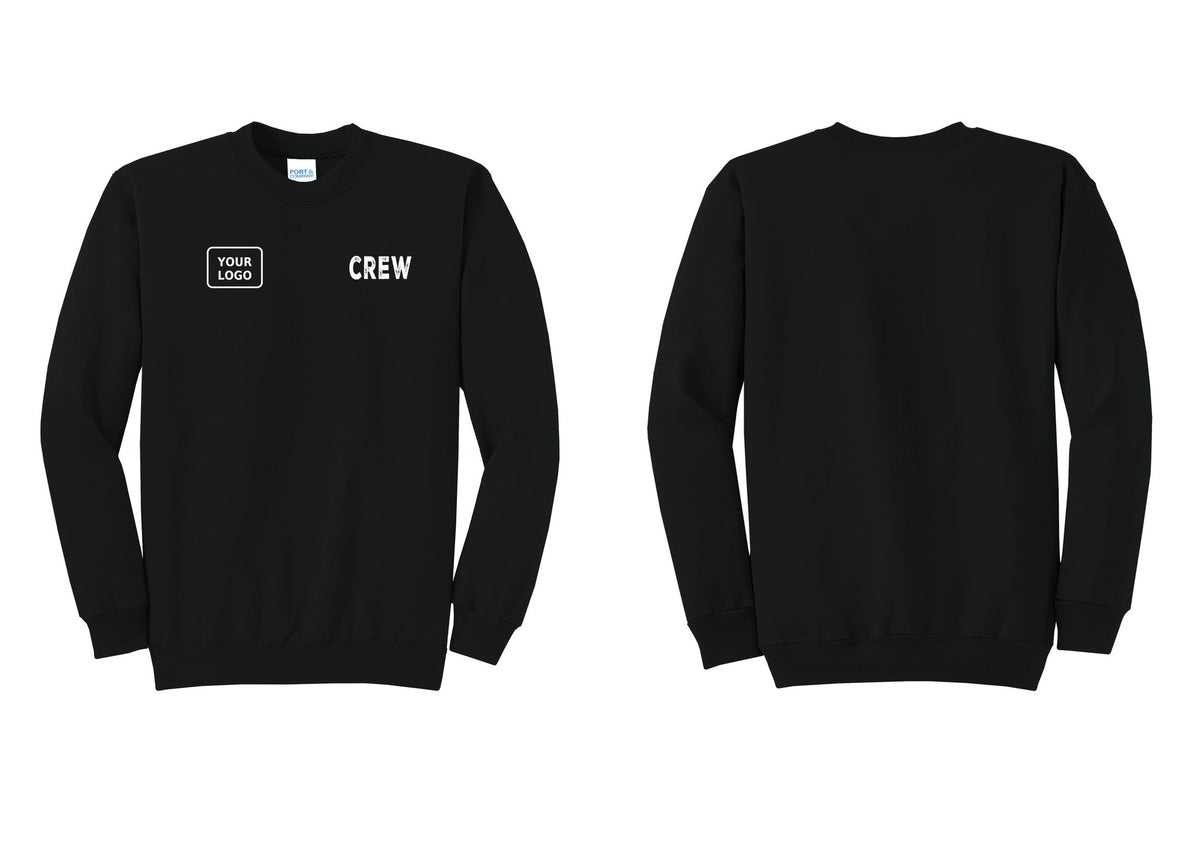 NYC Factory Custom Work Crew Uniform Cotton Fleece Crewneck Sweatshirt with Your Logo (Rustic) - CREW + Your Logo - Black