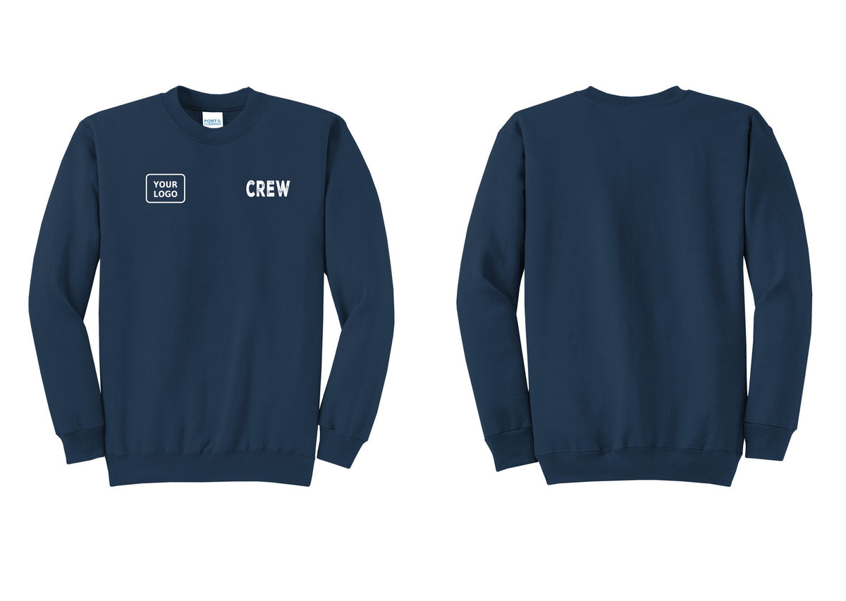 NYC Factory Custom Work Crew Uniform Cotton Fleece Crewneck Sweatshirt with Your Logo (Rustic) - CREW + Your Logo - Navy