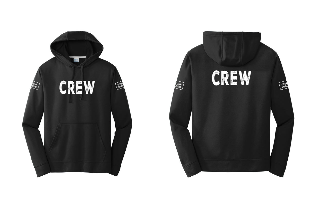 NYC Factory Custom Work Crew Uniform Performance Hooded Fleece Pullover Sweatshirt with Your Logo (Rustic) - Front + Back + Your Logo Sleeves - Black
