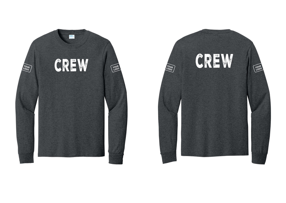 NYC Factory Custom Work Crew Uniform Cotton Long Sleeve Tee with Your Logo (Rustic) - Front + Back + Your Logo Sleeves - Dark Heather Grey