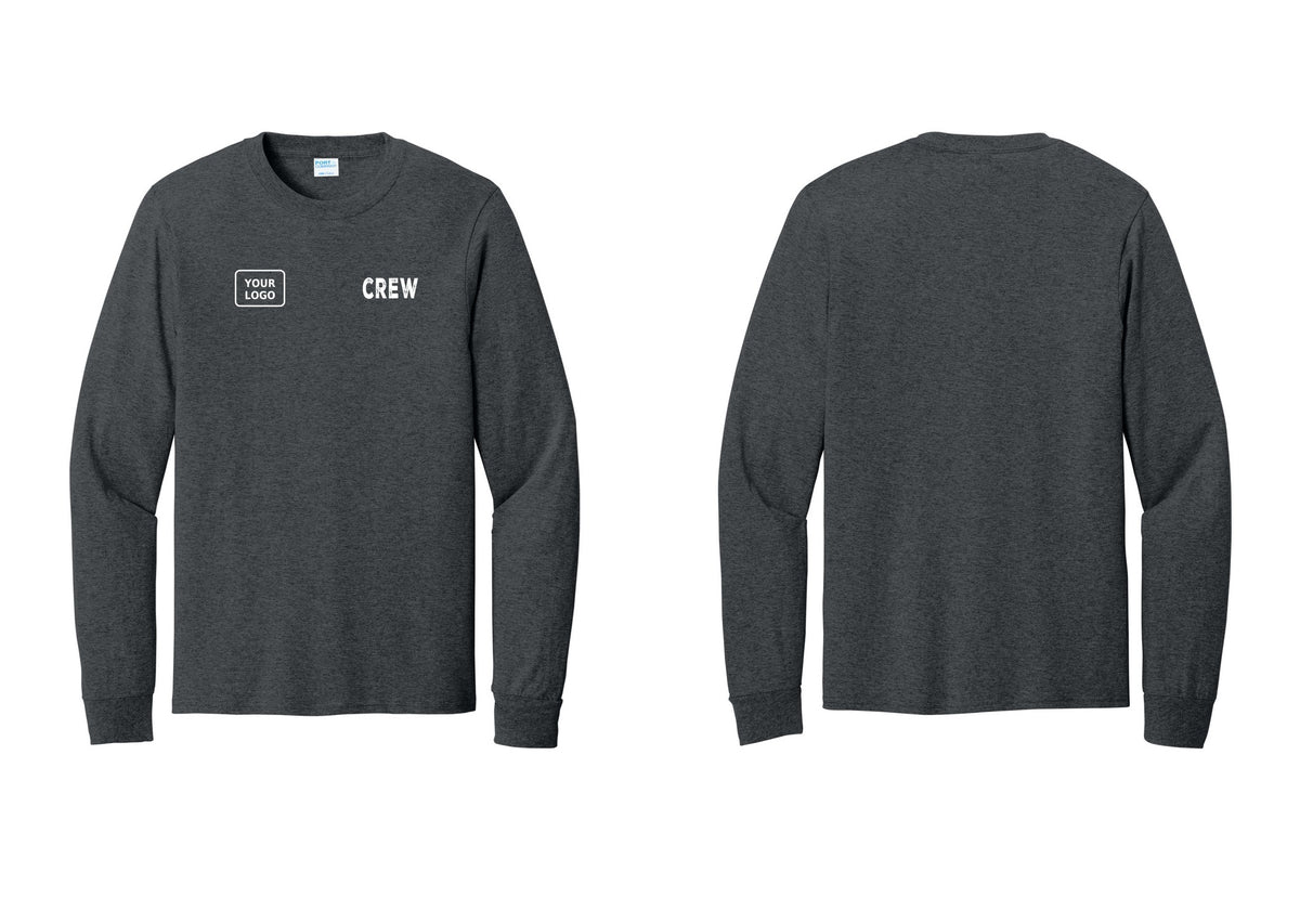 NYC Factory Custom Work Crew Uniform Cotton Long Sleeve Tee with Your Logo (Rustic) - CREW + Your Logo - Dark Heather Grey