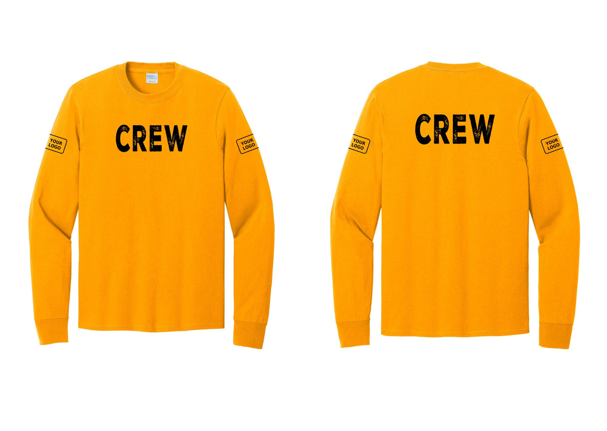 NYC Factory Custom Work Crew Uniform Cotton Long Sleeve Tee with Your Logo (Rustic) - Front + Back + Your Logo Sleeves - Gold