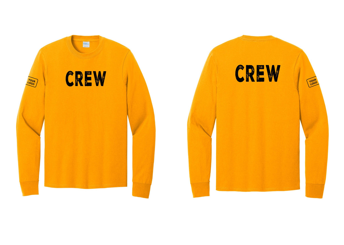 NYC Factory Custom Work Crew Uniform Cotton Long Sleeve Tee with Your Logo (Rustic) - Front + Back + Your Logo Sleeve - Gold