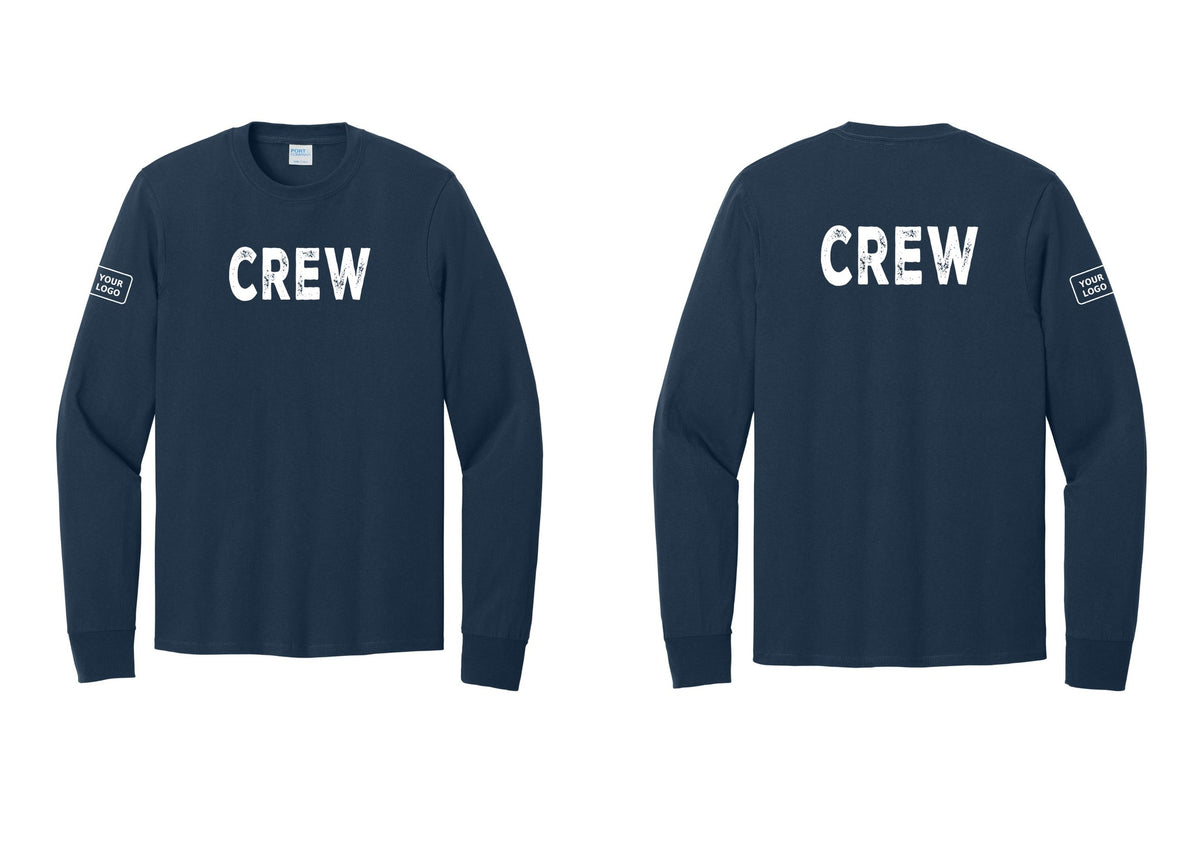 NYC Factory Custom Work Crew Uniform Cotton Long Sleeve Tee with Your Logo (Rustic) - Front + Back + Your Logo Sleeve - Navy