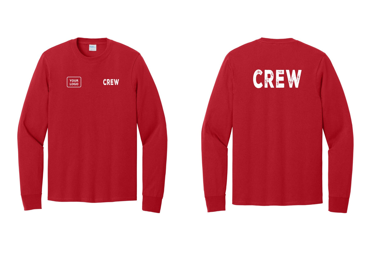 NYC Factory Custom Work Crew Uniform Cotton Long Sleeve Tee with Your Logo (Rustic) - CREW + Your Logo + Back - Red