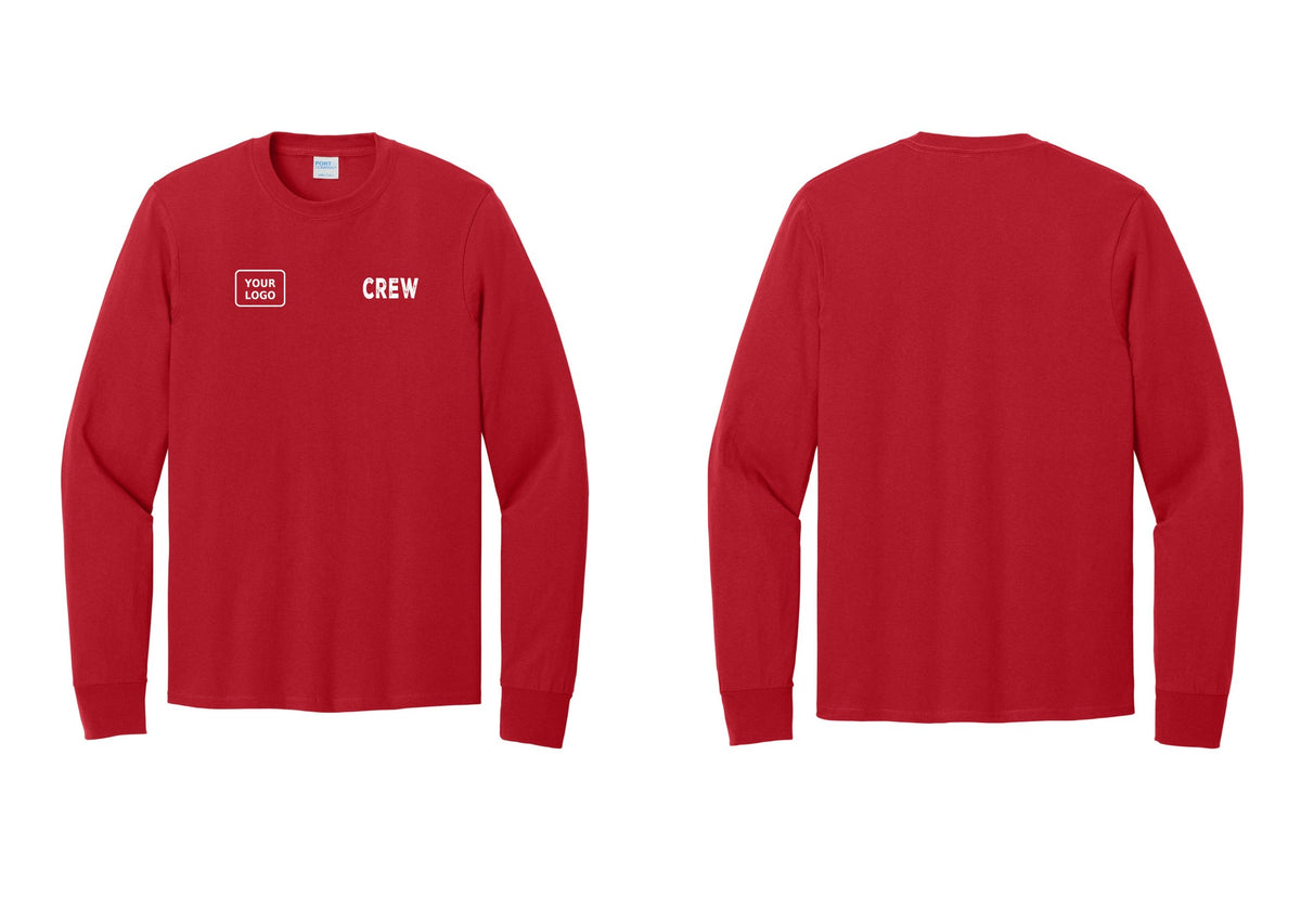 NYC Factory Custom Work Crew Uniform Cotton Long Sleeve Tee with Your Logo (Rustic) - CREW + Your Logo - Red