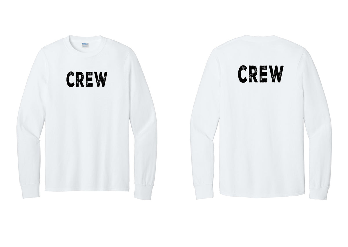 NYC Factory Crew Cotton Long Sleeve T-Shirt for Event Staff & Production Teams (Rustic) - Front + Back - White