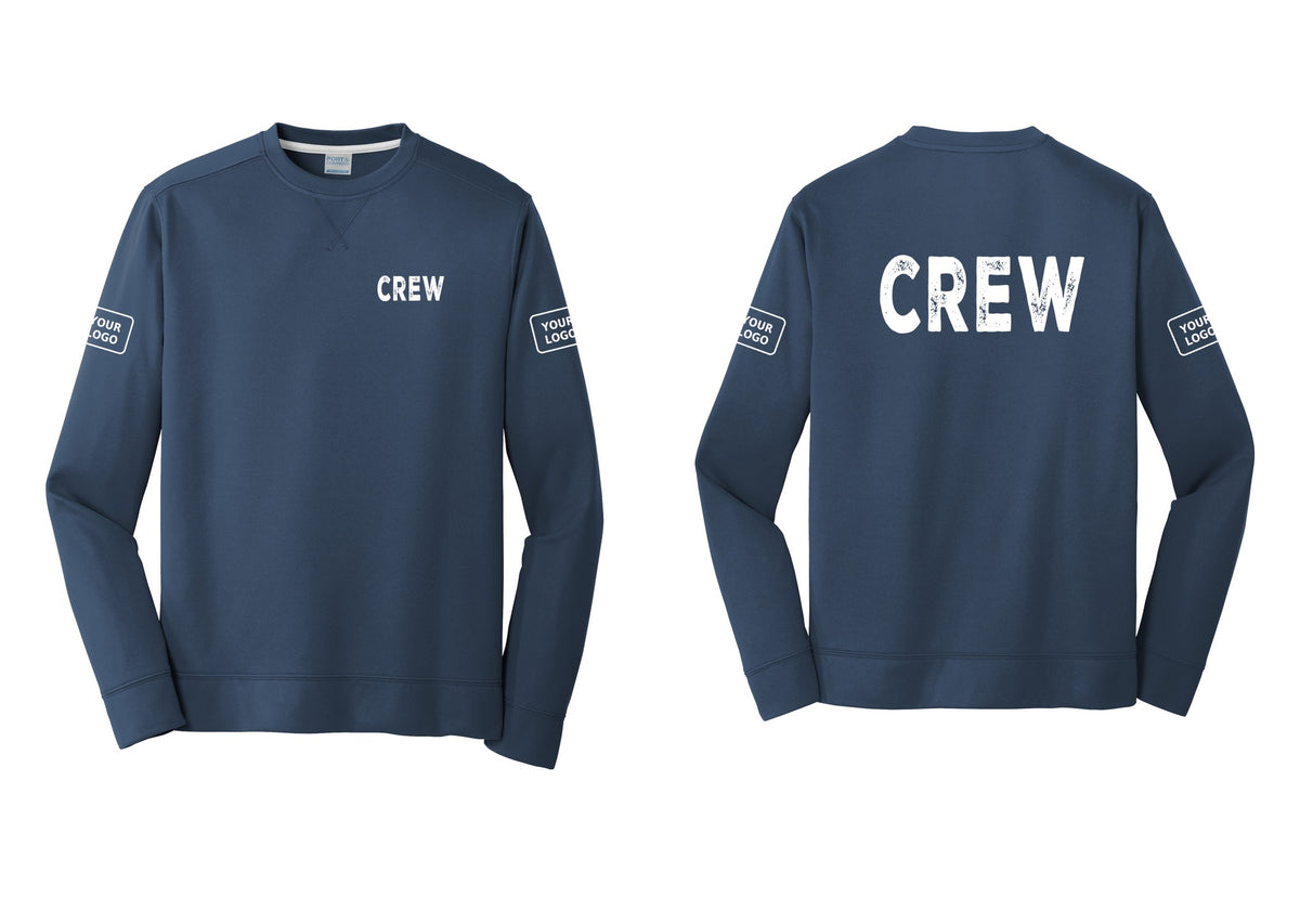 NYC Factory Custom Work Crew Uniform Performance Fleece Crewneck Sweatshirt with Your Logo (Rustic) - Chest + Back + Your Logo Sleeves - Navy