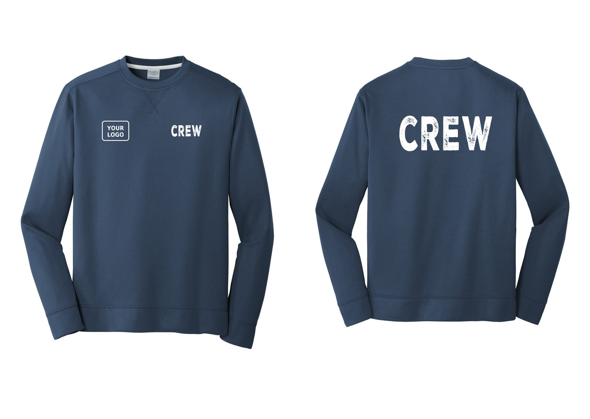 NYC Factory Custom Work Crew Uniform Performance Fleece Crewneck Sweatshirt with Your Logo (Rustic) - CREW + Your Logo + Back - Navy