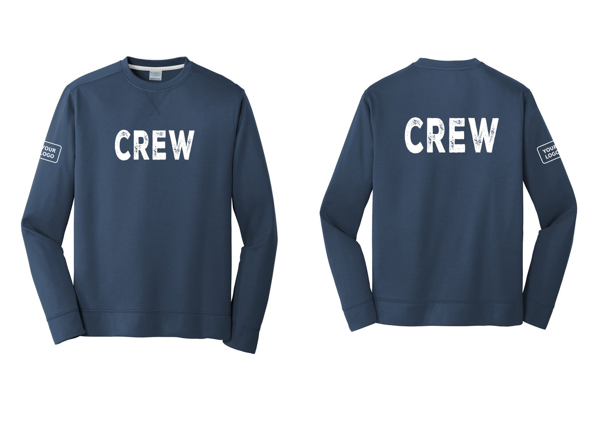 NYC Factory Custom Work Crew Uniform Performance Fleece Crewneck Sweatshirt with Your Logo (Rustic) - Front + Back + Your Logo Sleeve - Navy