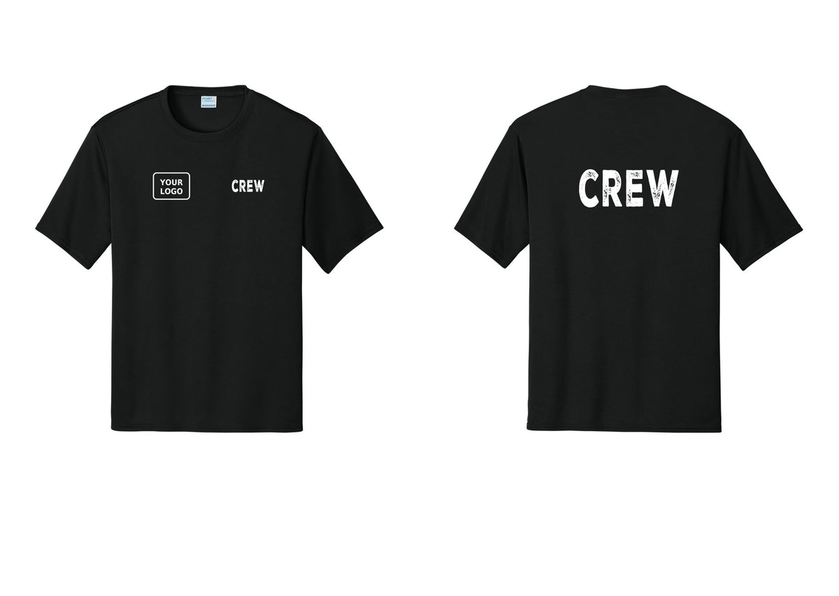 NYC Factory Custom Work Crew Uniform Performance Tee with Your Logo (Rustic) - CREW + Your Logo + Back - Black