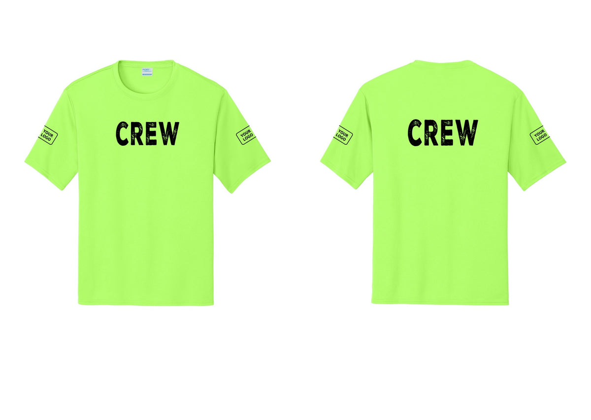 NYC Factory Custom Work Crew Uniform Performance Tee with Your Logo (Rustic) - Front + Back + Your Logo Sleeves - Neon Green