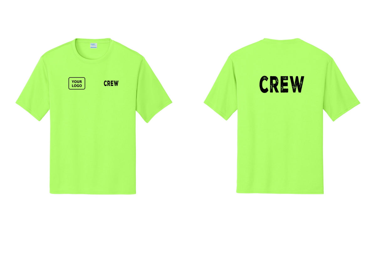 NYC Factory Custom Work Crew Uniform Performance Tee with Your Logo (Rustic) - CREW + Your Logo + Back - Neon Green