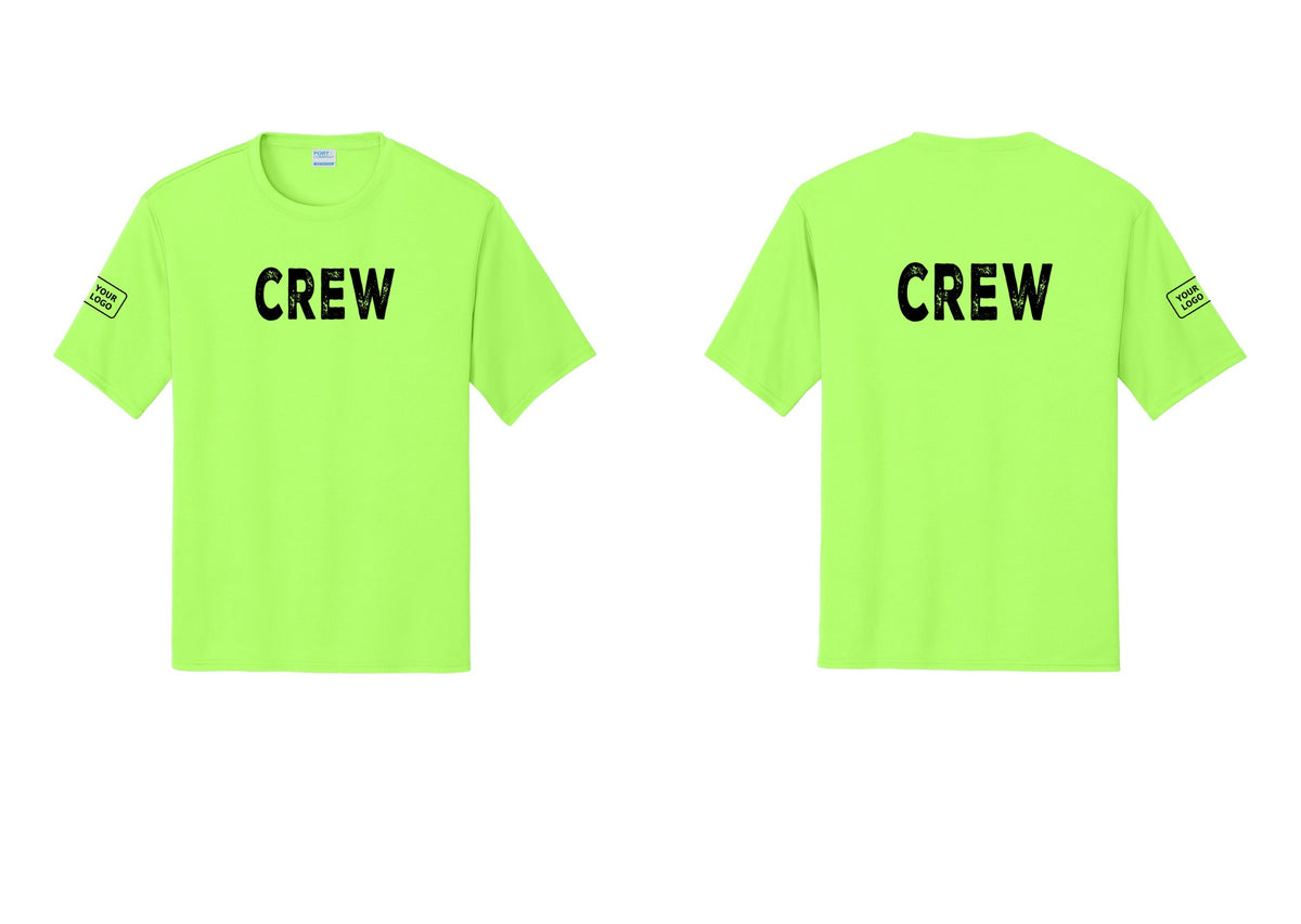NYC Factory Custom Work Crew Uniform Performance Tee with Your Logo (Rustic) - Front + Back + Your Logo Sleeve - Neon Green