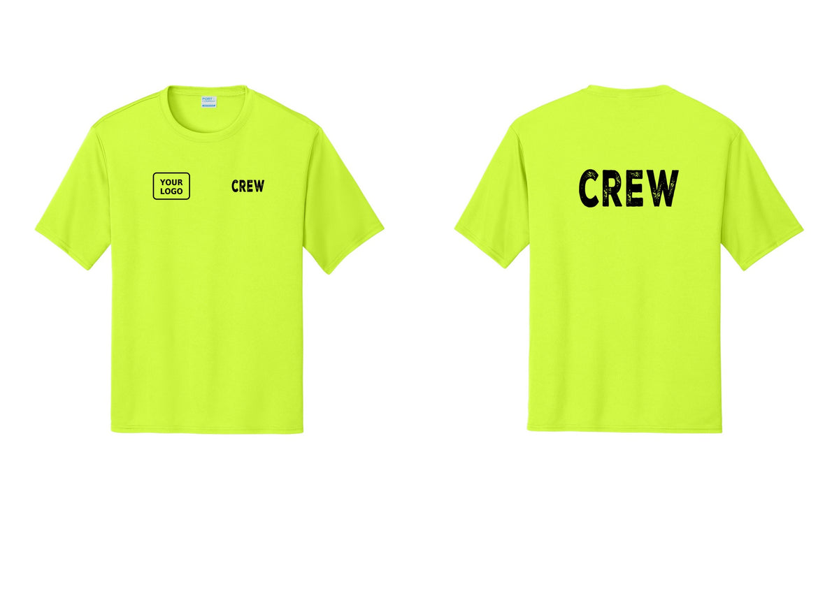NYC Factory Custom Work Crew Uniform Performance Tee with Your Logo (Rustic) - CREW + Your Logo + Back - Neon Yellow