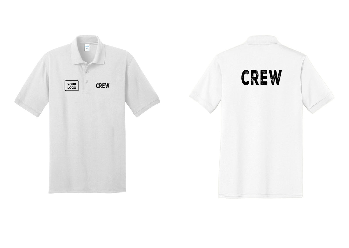 NYC Factory Custom Work Crew Uniform Polo Shirt with Your Logo (Rustic) - CREW + Your Logo + Back - White