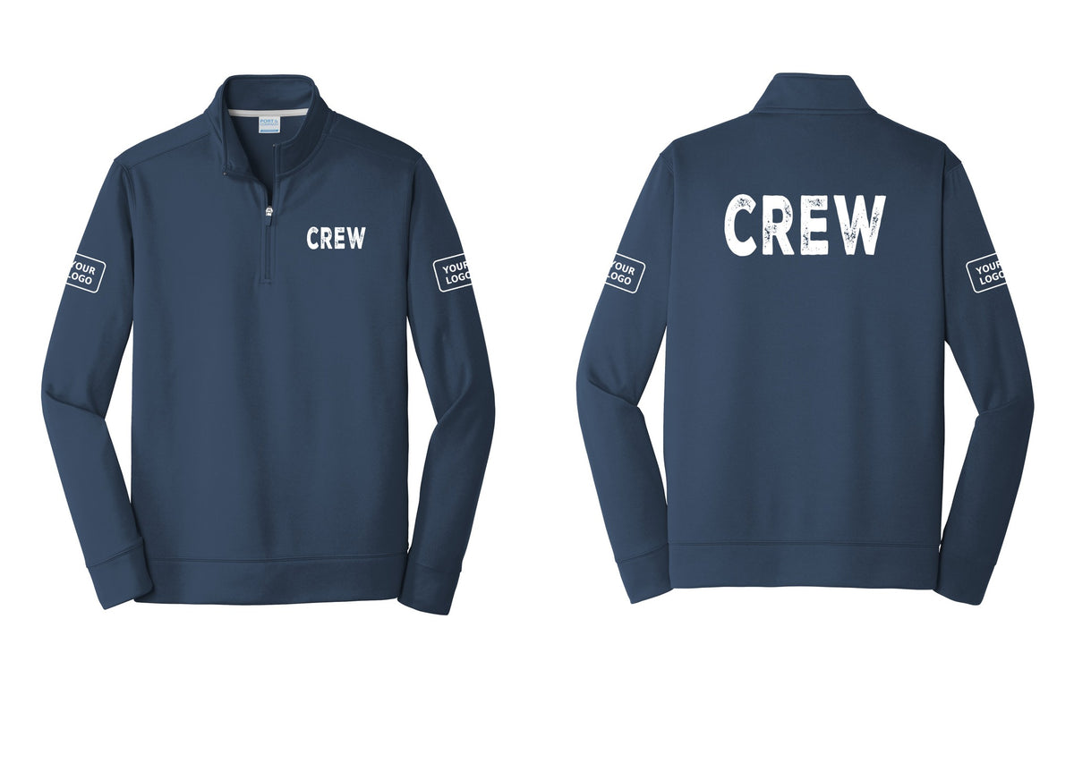 NYC Factory Custom Work Crew Uniform Performance Fleece 1/4-Zip Pullover Sweatshirt with Your Logo (Rustic) - Chest + Back + Your Logo Sleeves - Navy