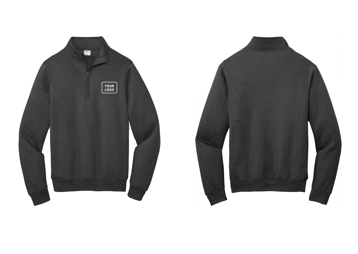 NYC Factory Custom Work Crew Uniform Cotton Fleece 1/4-Zip Pullover Sweatshirt with Your Logo (Rustic) - Your Logo Only - Dark Heather Grey