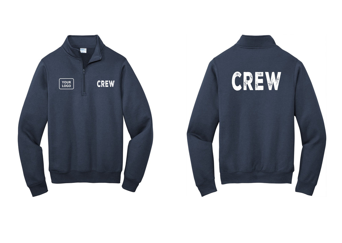 NYC Factory Custom Work Crew Uniform Cotton Fleece 1/4-Zip Pullover Sweatshirt with Your Logo (Rustic) - CREW + Your Logo + Back - Navy