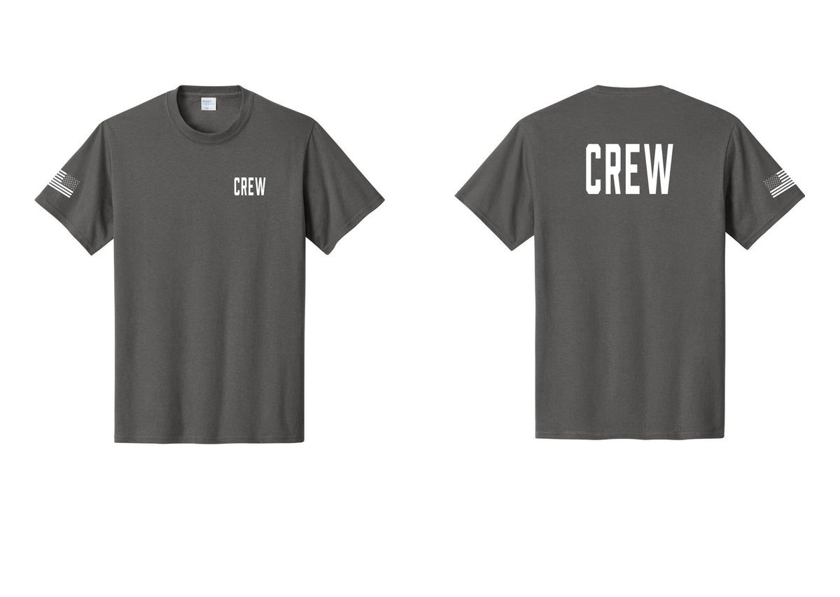 NYC Factory Crew T-Shirt, Condensed Lettering - Chest + Back + US Flag Sleeve - Charcoal