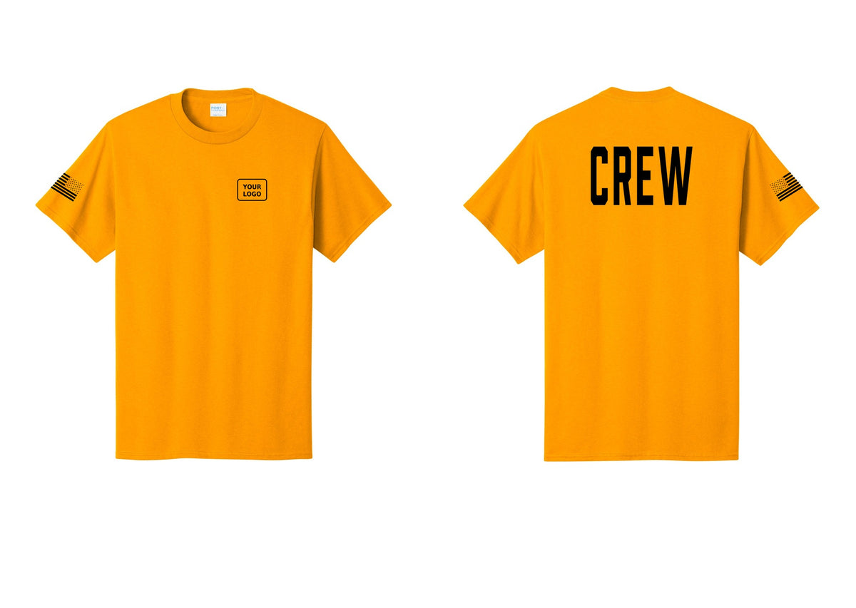 NYC Factory Custom Work Crew Uniform Tee with Your Logo (Classic) - Your Logo + Back + US Flag Sleeve - Gold