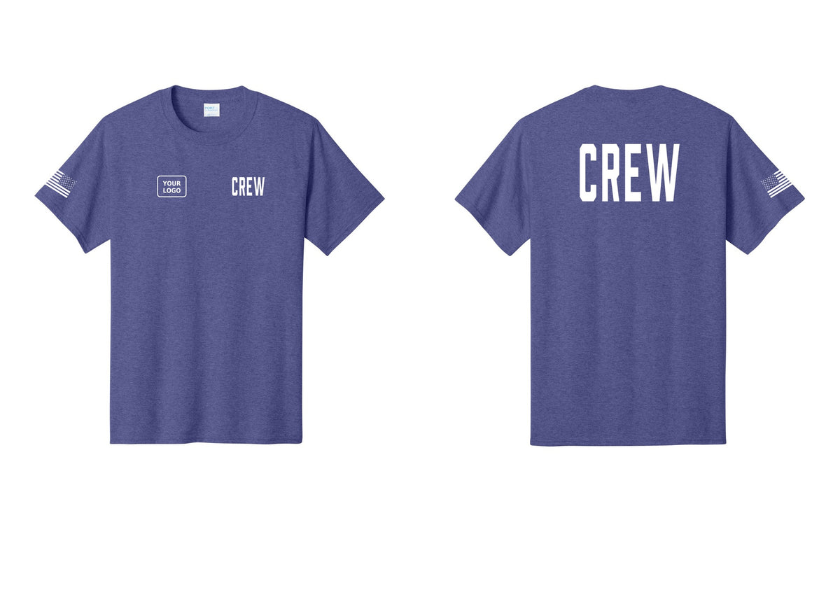 NYC Factory Custom Work Crew Uniform Tee with Your Logo (Classic) - CREW + Your Logo + Back + US Flag Sleeve - Heather Purple