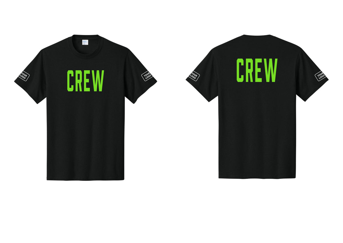 NYC Factory Custom Work Crew Uniform Tee with Your Logo (Classic) - Front + Back + Your Logo Sleeves - Black / Neon