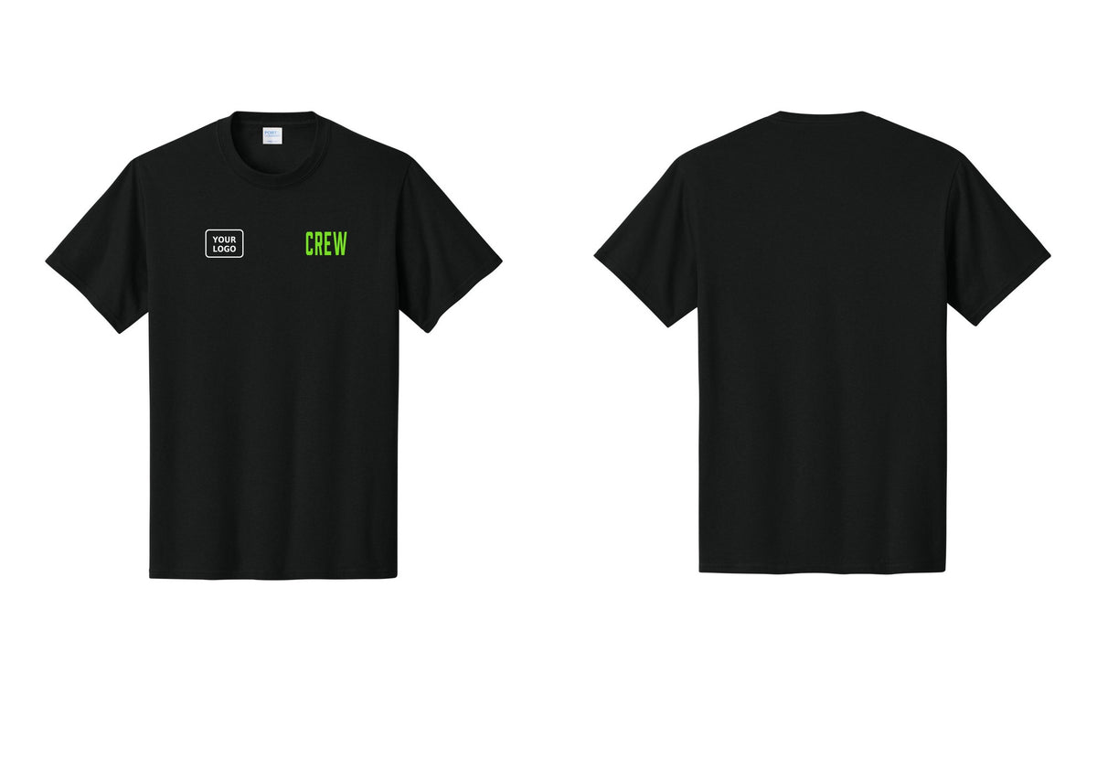 NYC Factory Custom Logo Crew T-Shirt, Condensed Lettering - CREW + Your Logo - Black / Neon