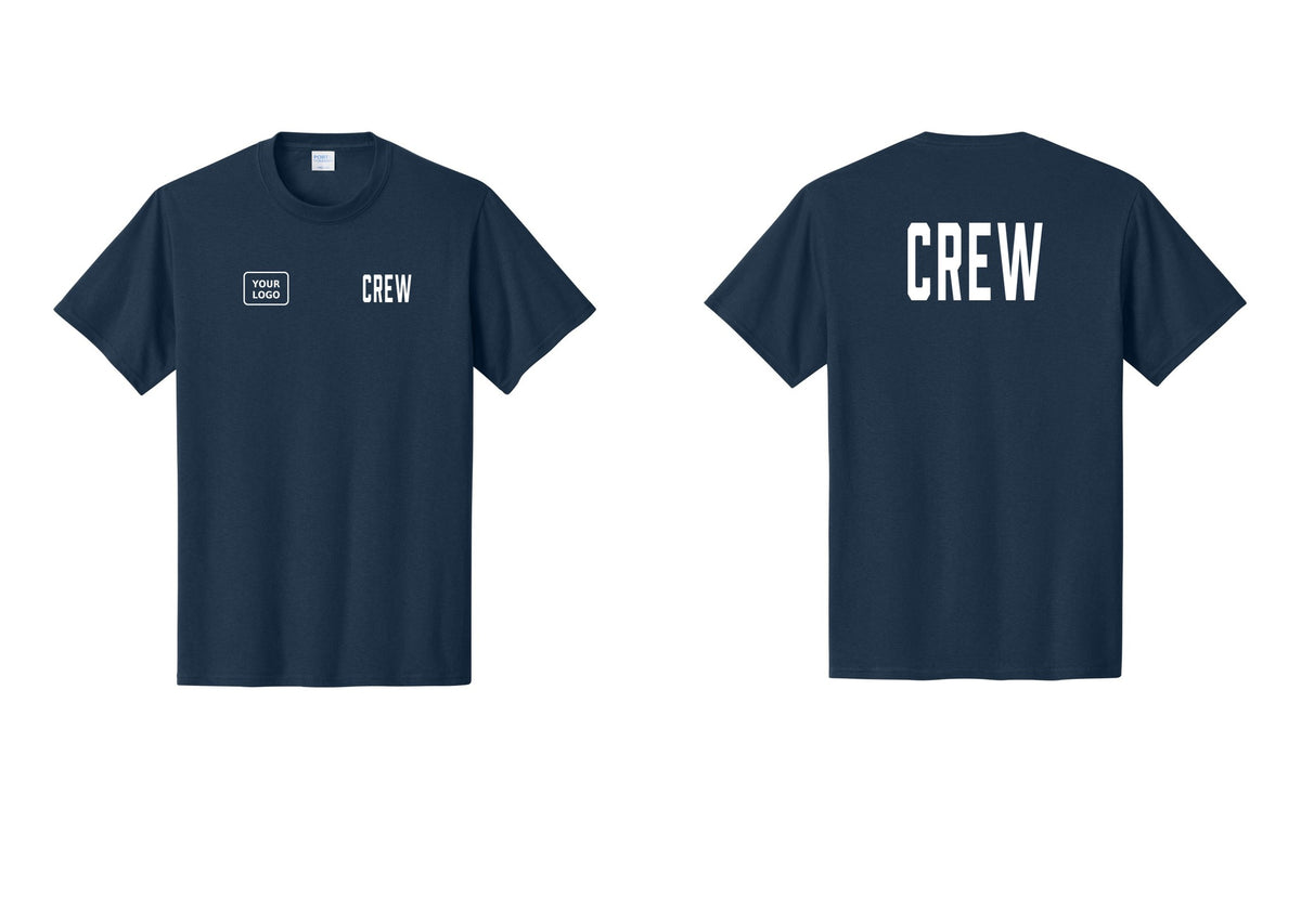 NYC Factory Custom Logo Crew T-Shirt, Condensed Lettering - CREW + Your Logo + Back - Navy