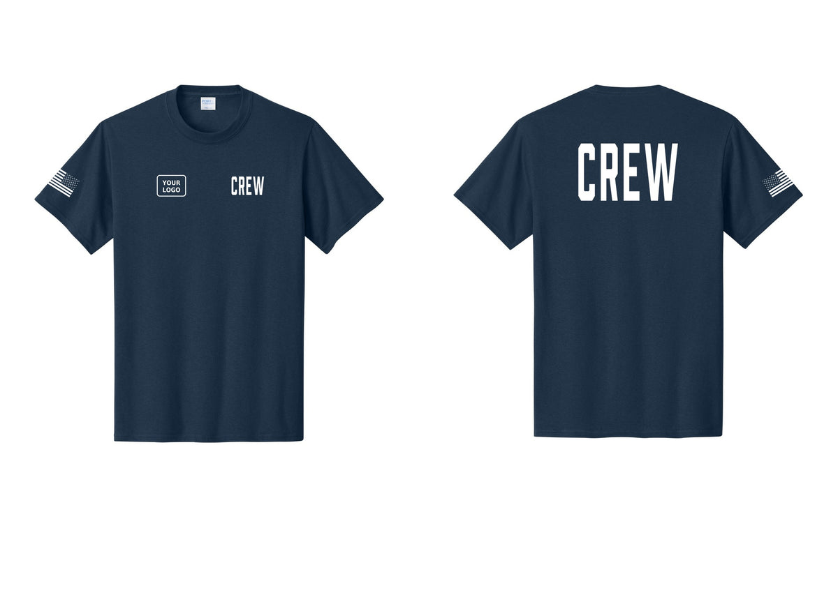 NYC Factory Custom Work Crew Uniform Tee with Your Logo (Classic) - CREW + Your Logo + Back + US Flag Sleeve - Navy