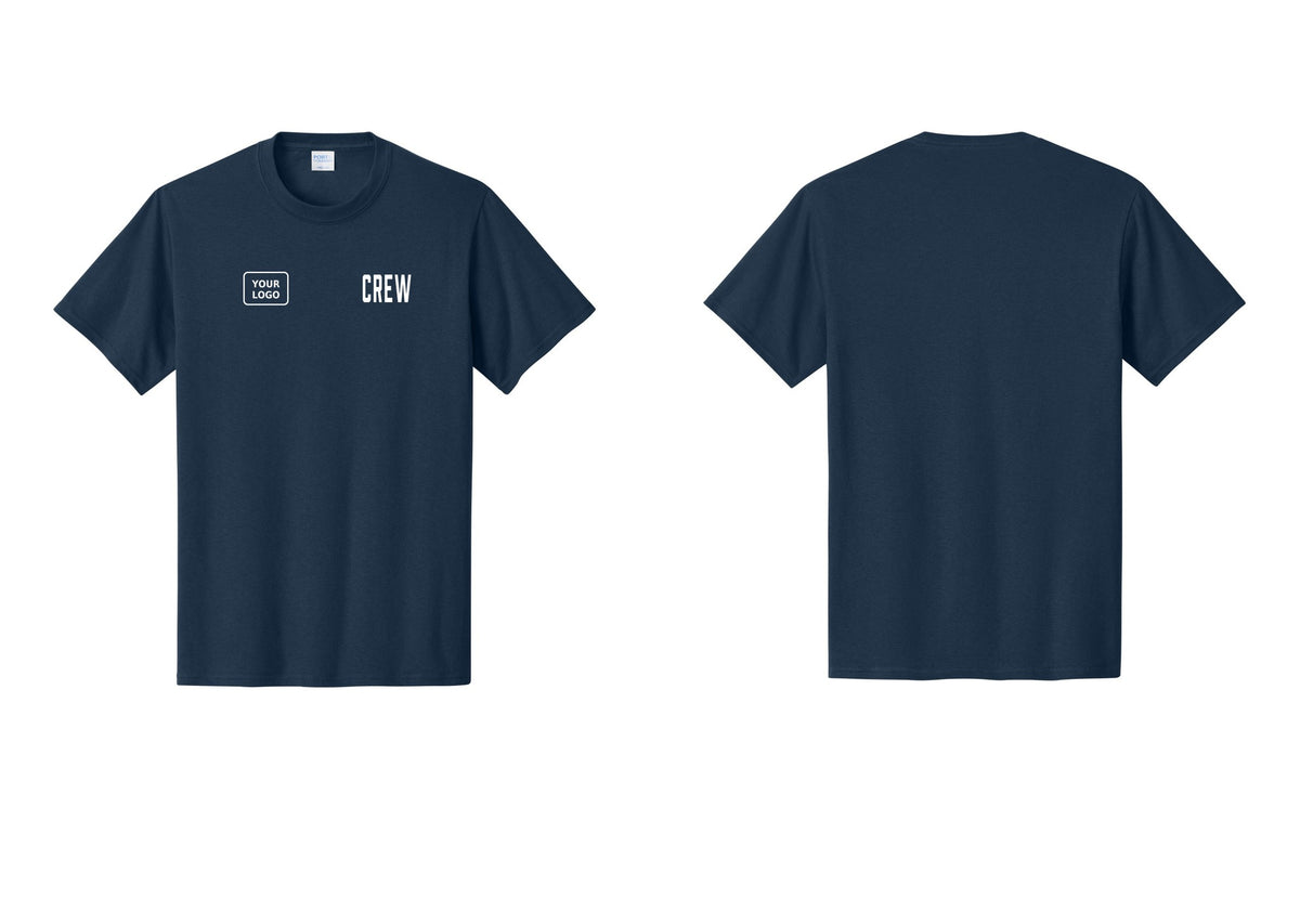 NYC Factory Custom Logo Crew T-Shirt, Condensed Lettering - CREW + Your Logo - Navy