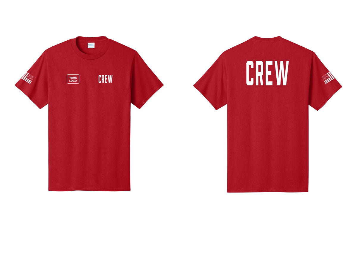 NYC Factory Custom Work Crew Uniform Tee with Your Logo (Classic) - CREW + Your Logo + Back + US Flag Sleeve - Red