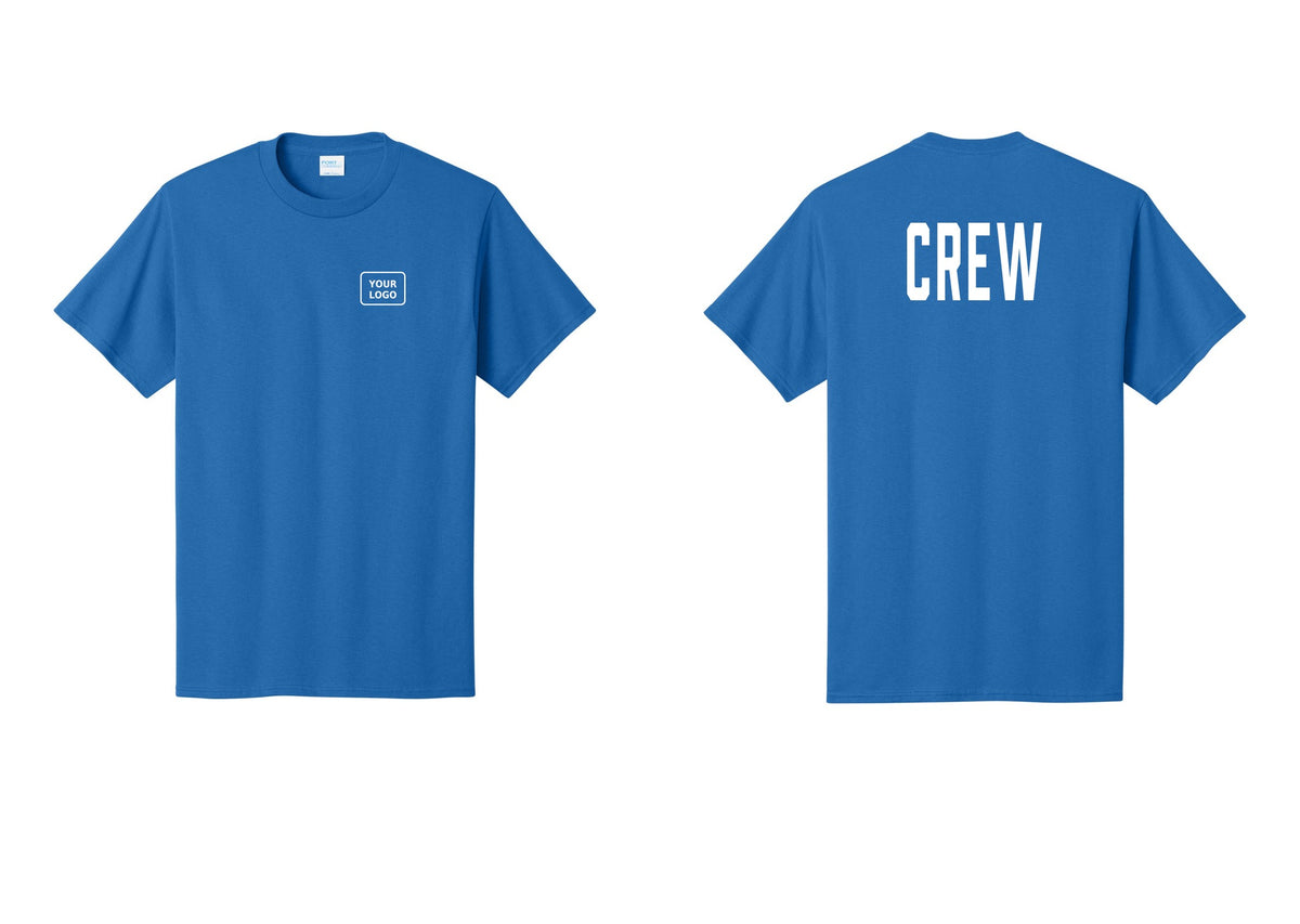 NYC Factory Custom Logo Crew T-Shirt, Condensed Lettering - Your Logo + Back - Royal