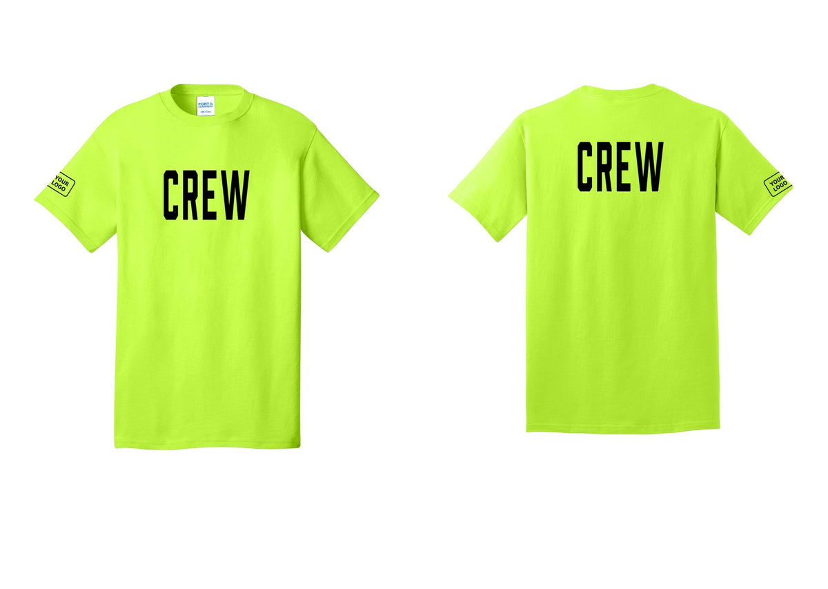 NYC Factory Custom Logo Crew T-Shirt, Condensed Lettering - Front + Back + Your Logo Sleeve - Safety Green