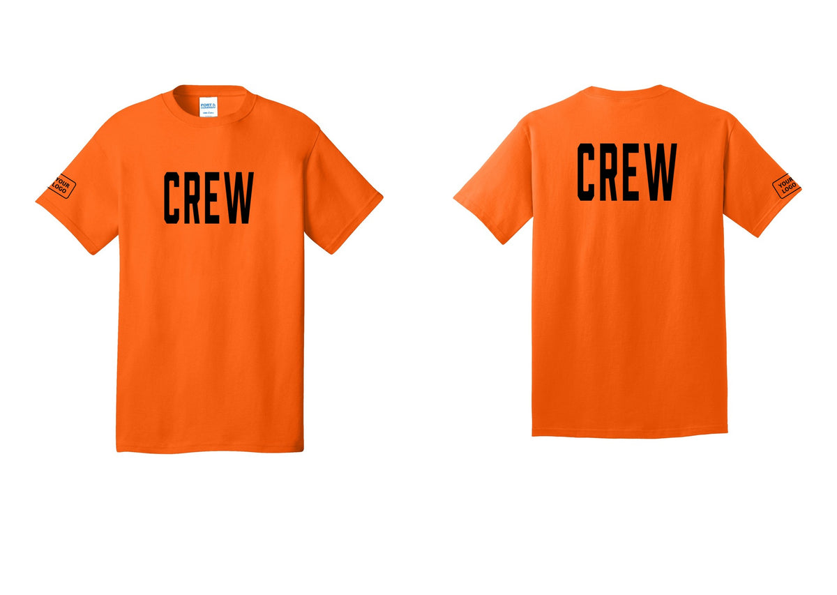 NYC Factory Custom Work Crew Uniform Tee with Your Logo (Classic) - Front + Back + Your Logo Sleeve - Safety Orange