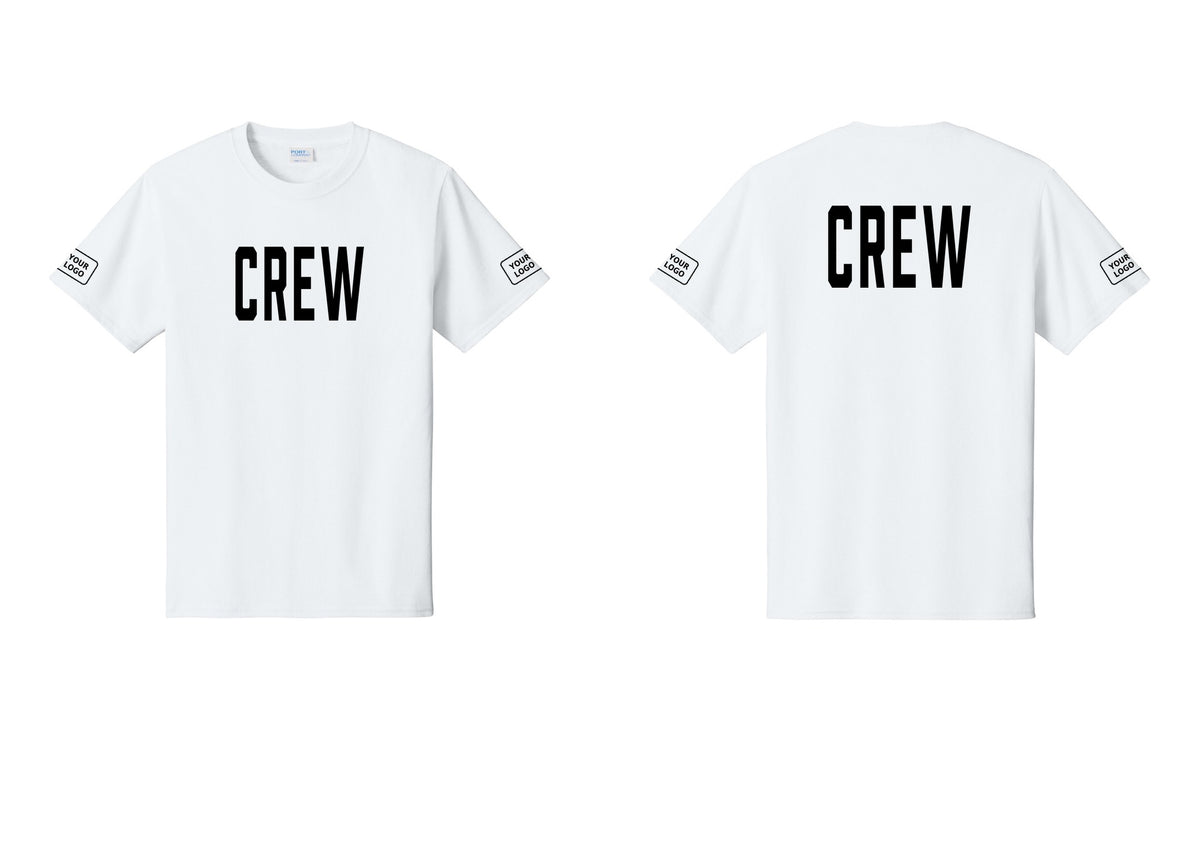 NYC Factory Custom Work Crew Uniform Tee with Your Logo (Classic) - Front + Back + Your Logo Sleeves - White