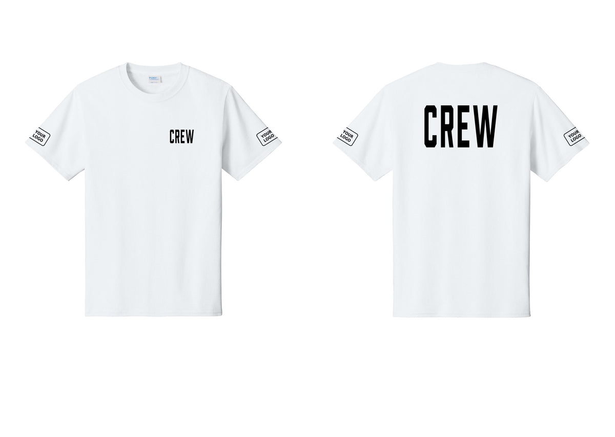 NYC Factory Custom Work Crew Uniform Tee with Your Logo (Classic) - Chest + Back + Your Logo Sleeves - White
