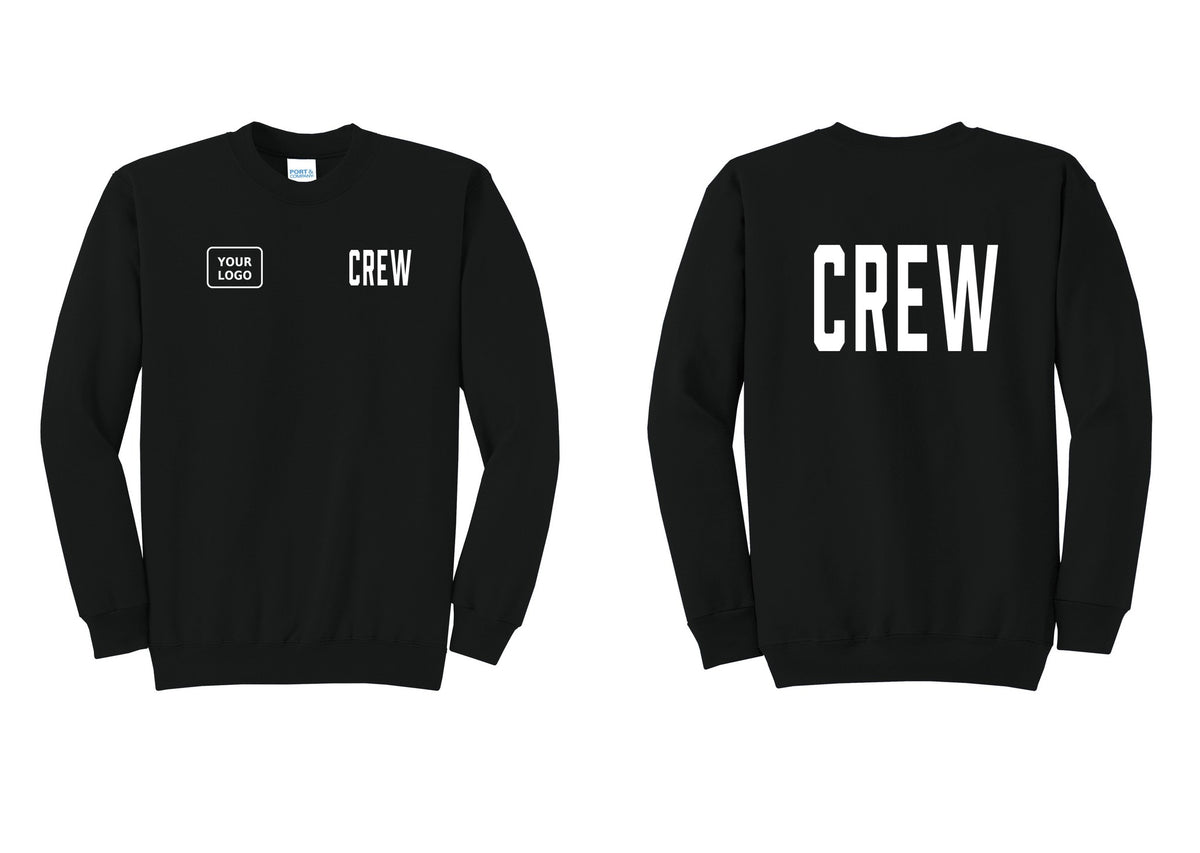 NYC Factory Custom Work Crew Uniform Cotton Fleece Crewneck Sweatshirt with Your Logo (Classic) - CREW + Your Logo + Back - Black