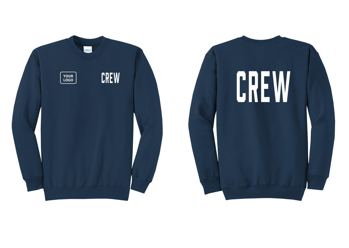 NYC Factory Custom Work Crew Uniform Cotton Fleece Crewneck Sweatshirt with Your Logo (Classic) - CREW + Your Logo + Back - Navy