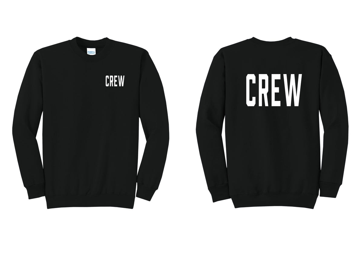 NYC Factory Crew Cotton Fleece Crewneck Sweatshirt for Event Staff & Production Teams (Classic) - Chest + Back - Black