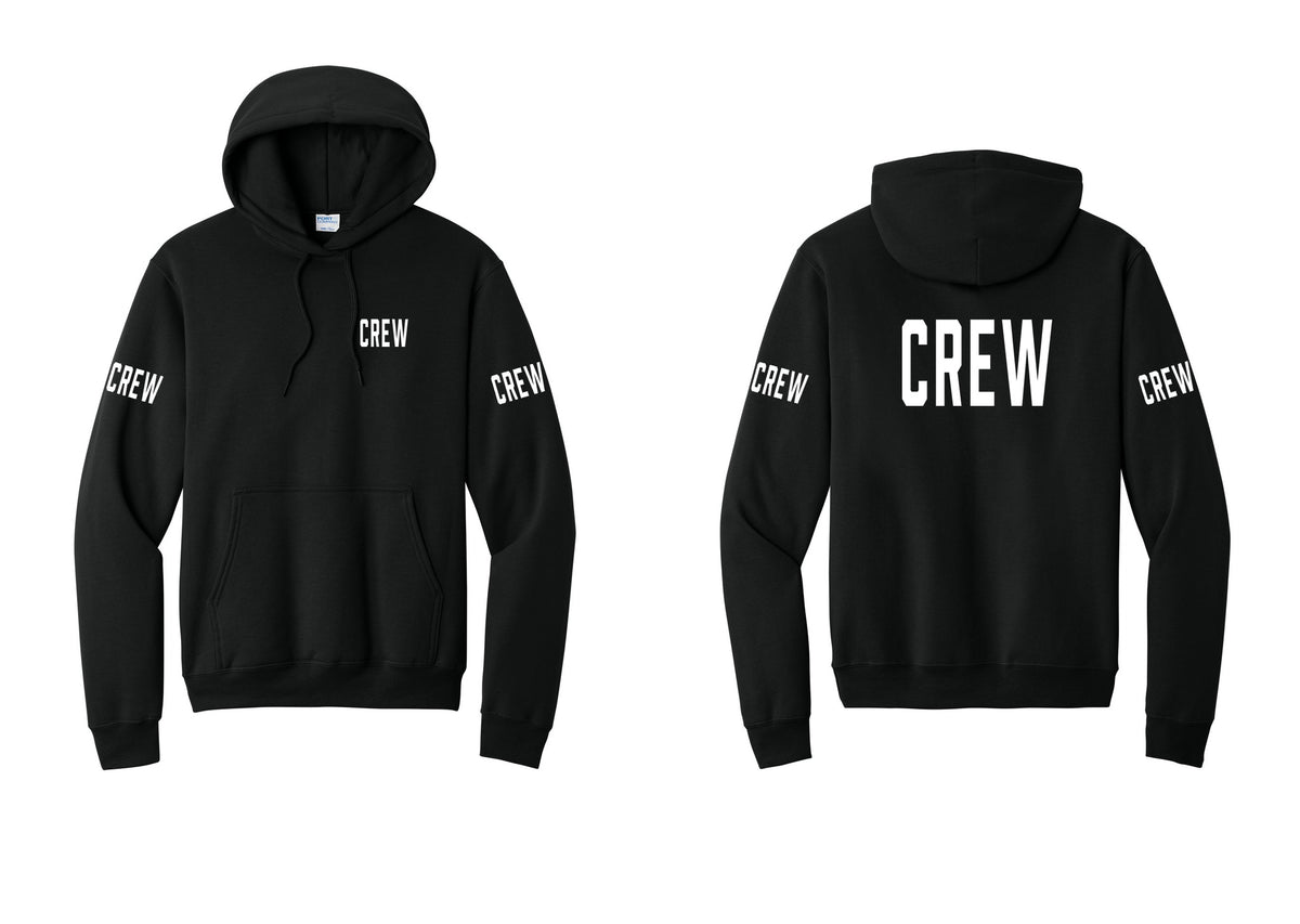 NYC Factory Crew Cotton Fleece Pullover Hoodie for Event Staff & Production Teams (Classic) - Chest + Back + Crew Sleeves - Black