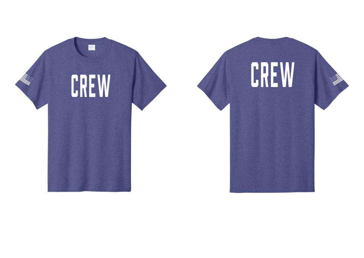 NYC Factory Crew T-Shirt for Event Staff & Production Teams (Classic) - Front + Back + US Flag Sleeve - Heather Purple