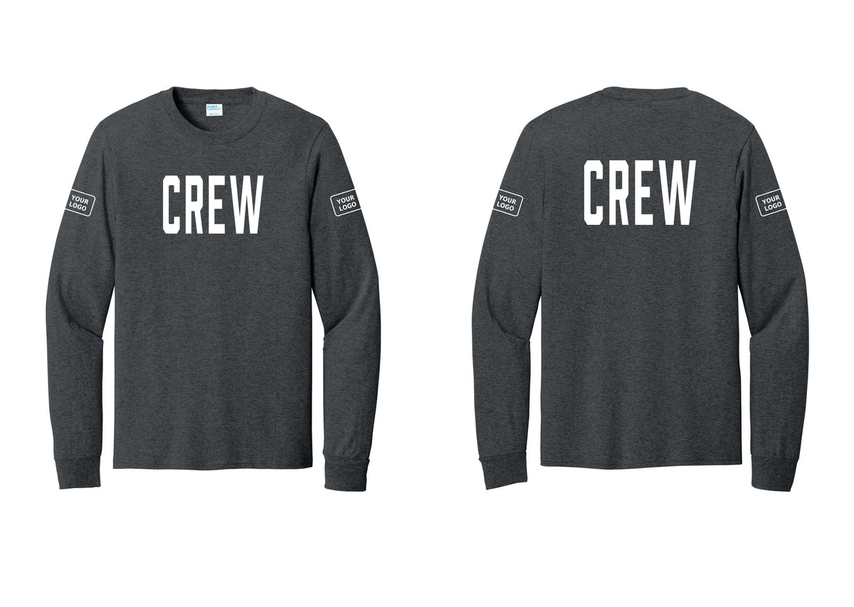 NYC Factory Custom Work Crew Uniform Cotton Long Sleeve Tee with Your Logo (Classic) - Front + Back + Your Logo Sleeves - Dark Heather Grey