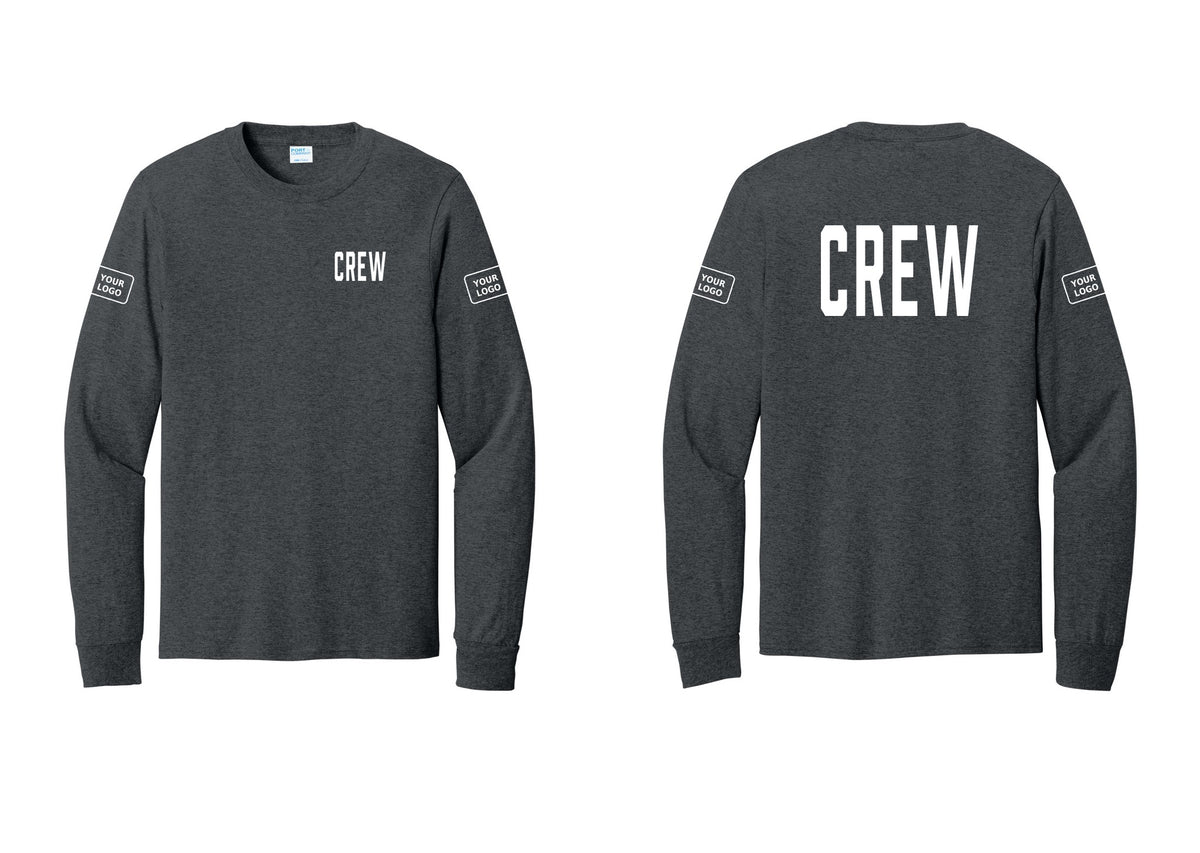 NYC Factory Custom Work Crew Uniform Cotton Long Sleeve Tee with Your Logo (Classic) - Chest + Back + Your Logo Sleeves - Dark Heather Grey