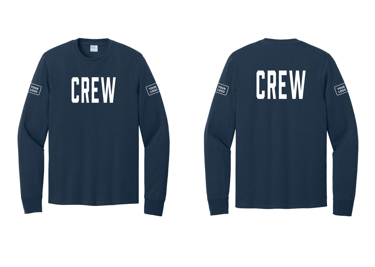 NYC Factory Custom Work Crew Uniform Cotton Long Sleeve Tee with Your Logo (Classic) - Front + Back + Your Logo Sleeves - Navy